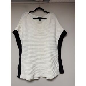 White House Black Market‎ White Black Contrast Knit Poncho Top Belted Small